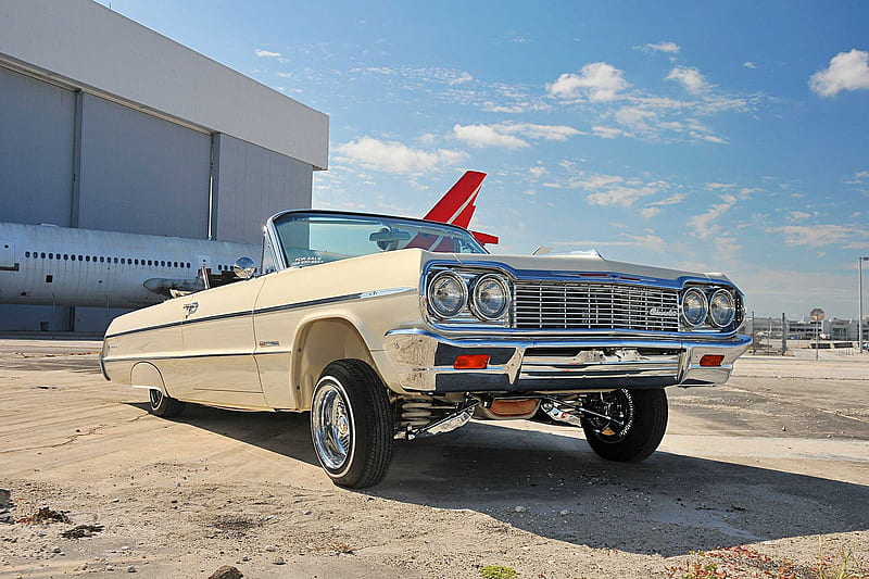 1964-Chevrolet-Impala, Conv, Classic, GM, Bowtie, Lowrider, HD wallpaper