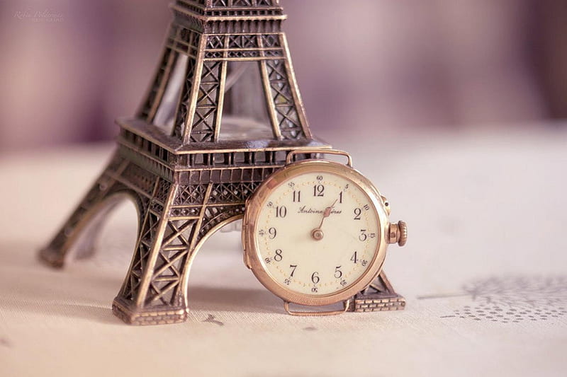 Time is passing by, still life, clock, graphy, eiffel tower, HD wallpaper