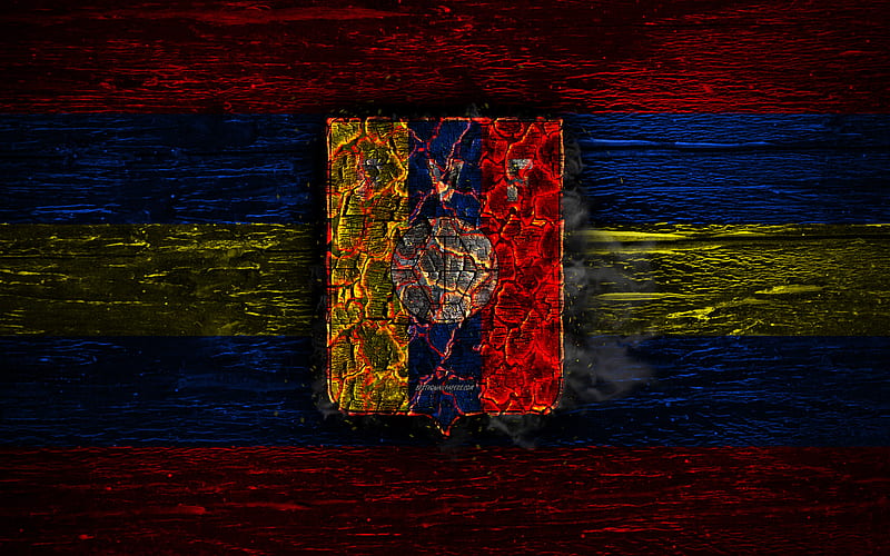 Venezuela national football team, fire logo, flag colors, South America, wooden texture, soccer, Venezuela, logo, South American national teams, Venezuelan football team, HD wallpaper