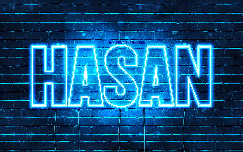 Hasan with names, Hasan name, blue neon lights, Happy Birtay Hasan, popular turkish male names, with Hasan name, HD wallpaper