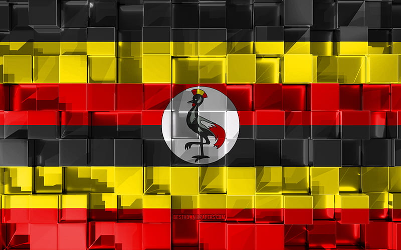 Flag of Uganda, 3d flag, 3d cubes texture, Flags of African countries, 3d art, Uganda, Africa, 3d texture, Uganda flag, HD wallpaper