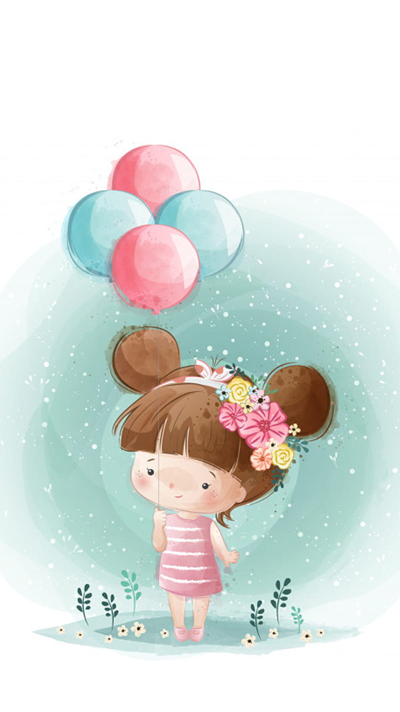 Cute-Doll-Girl-blue, background, balloon, cute, doll, fairies, girly, love,  rose, HD phone wallpaper | Peakpx
