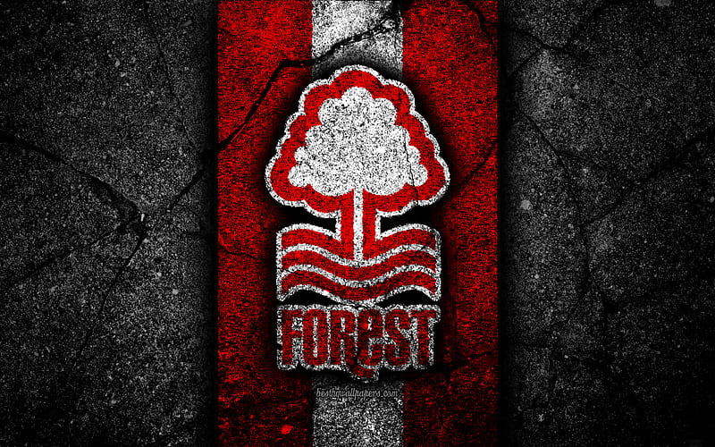 Nottingham Forest FC, logo, EFL Championship, black stone, football club, England, Nottingham Forest, soccer, emblem, asphalt texture, FC Nottingham Forest, HD wallpaper
