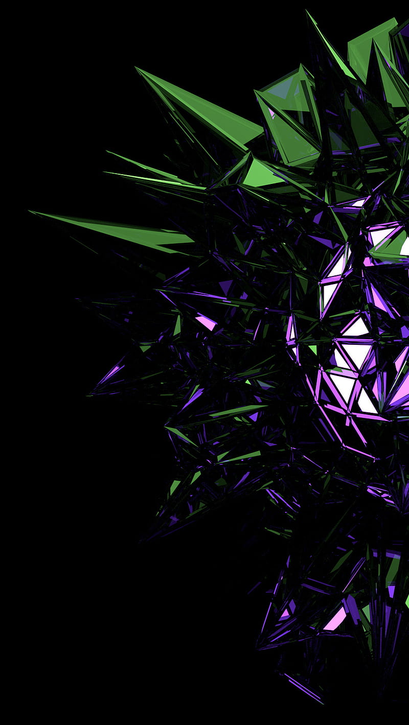 Starburst Left, abstract, fractal, fracture, geometry, green, hulk, purple, HD phone wallpaper