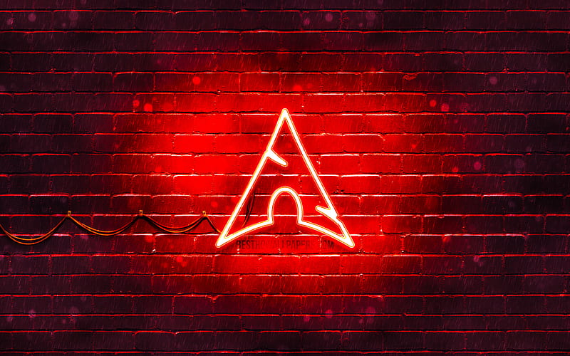 Arch Linux red logo OS, red brickwall, Arch Linux logo, Linux, Arch Linux neon logo, Arch Linux, HD wallpaper