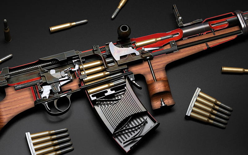 Fedorov Avtomat Rifle, bullets, gun, cut through, Fedorov Avtomat, weapon, Rifle, HD wallpaper