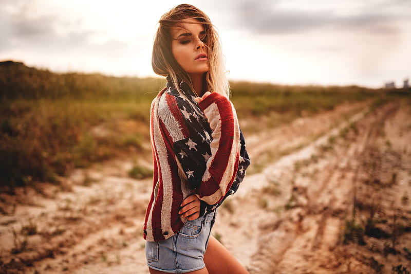 Girl Usa Flag Sweater , girls, model, usa, sweater, HD wallpaper