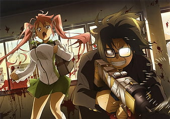 Athah Anime Highschool Of The Dead Shizuka Marikawa Alice Maresato Saya  Takagi Rei Miyamoto Saeko Busujima Weapon Blonde Pink Hair Purple Hair  Girls & Guns 13*19 inches Wall Poster Matte Finish Paper