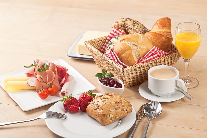 Food, Strawberry, Meat, Coffee, Still Life, Cup, Glass, Basket, Jam, Bread, Breakfast, Juice, HD wallpaper