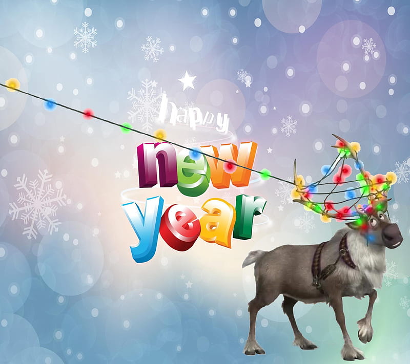 new year, cute, disney, frozen, happy, lights, sven, HD wallpaper