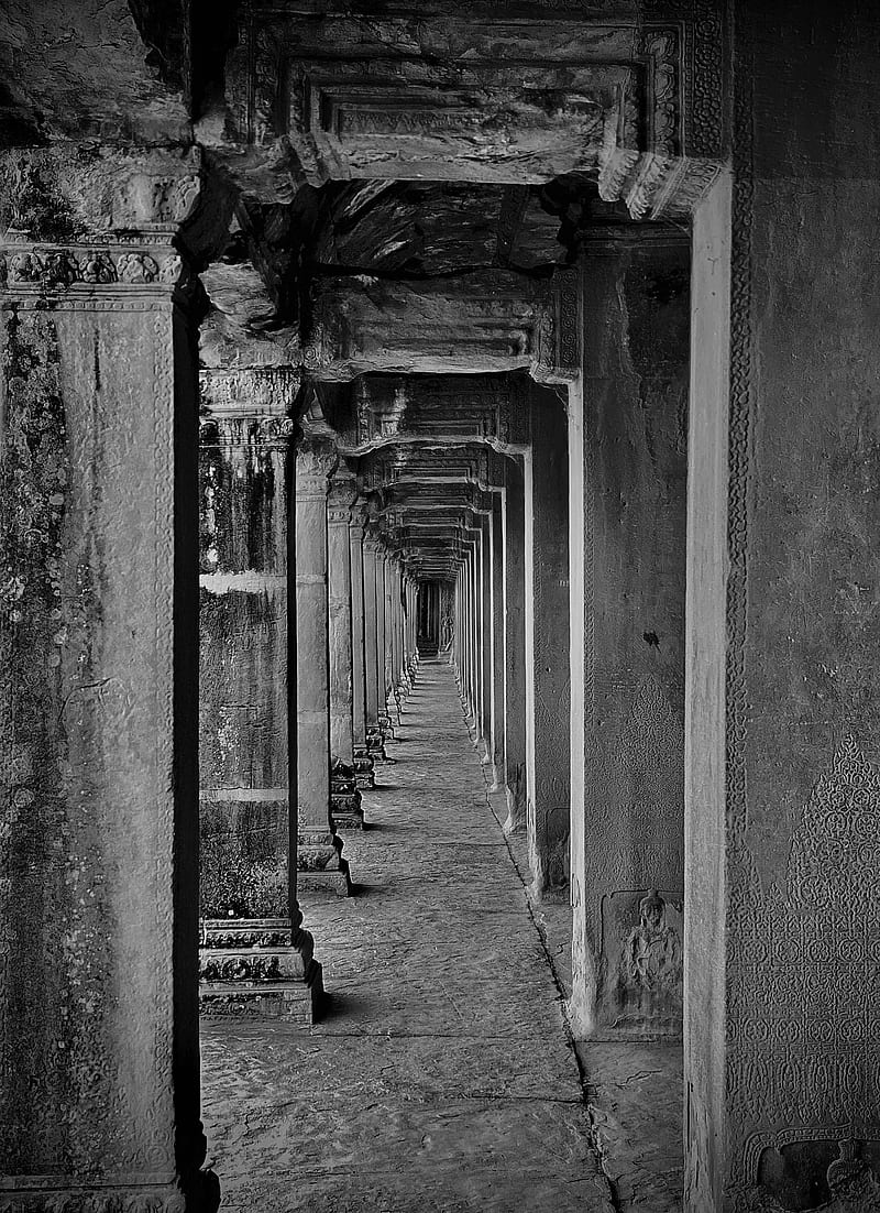 BnW Port, black, black and white, cave, mysterious, old, pagoda, pattern, temple, tomb, white, HD phone wallpaper
