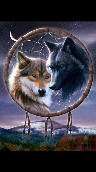 KREA - two wolves black and white portrait white sky in background