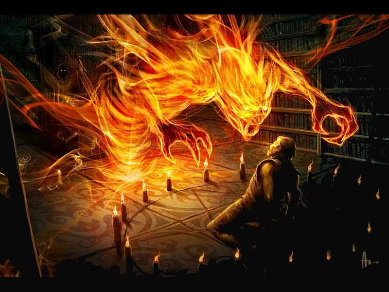 Balrog Ritual, fire, demon, fantasy, dark, HD wallpaper
