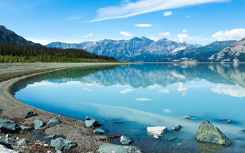 mountains, lake, forest, mountain lake, Canada, Yukon, Kluane Lake, HD wallpaper