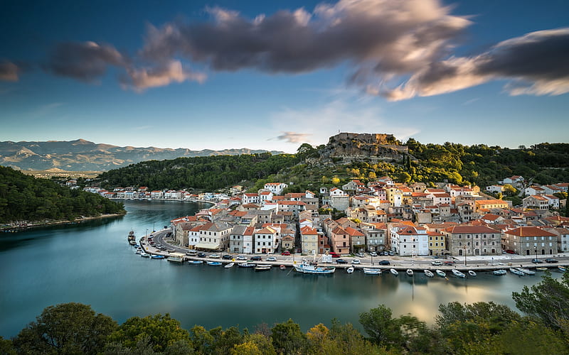 Novigrad, Mirna River, morning, sunrise, city panorama, city landscape, Istria, Croatia, HD wallpaper