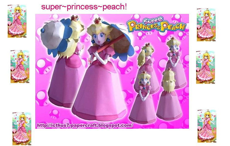 super princess peach ^_^!, fruit, mario, papercraft, peach, princess, pink, HD wallpaper