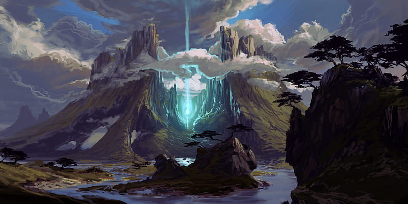 Fantasy, Landscape, Cloud, Magic, Mountain, River, Tree, HD wallpaper