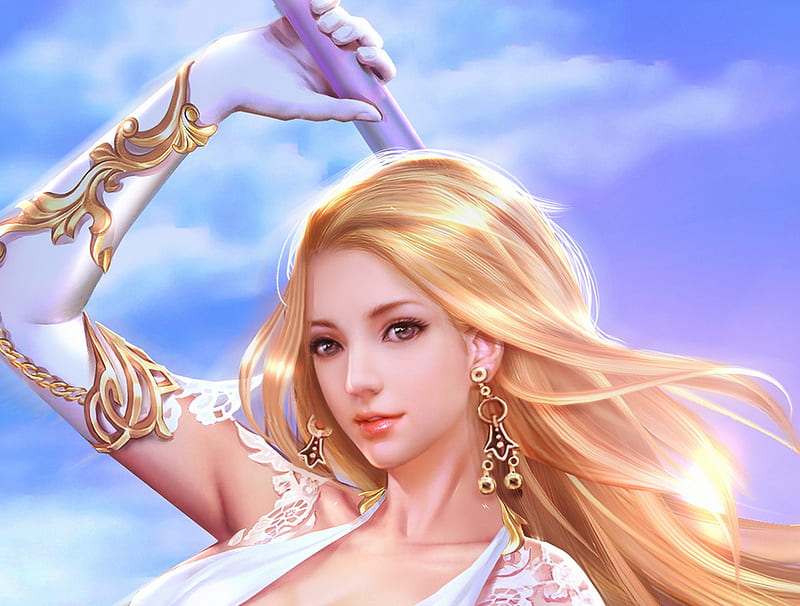 Fantasy girl, fantasy, frumusete, girl, ares, blonde, blue, HD wallpaper Fantasy girl, fantasy, frumusete, girl, ares, blonde, blue, HD wallpaper