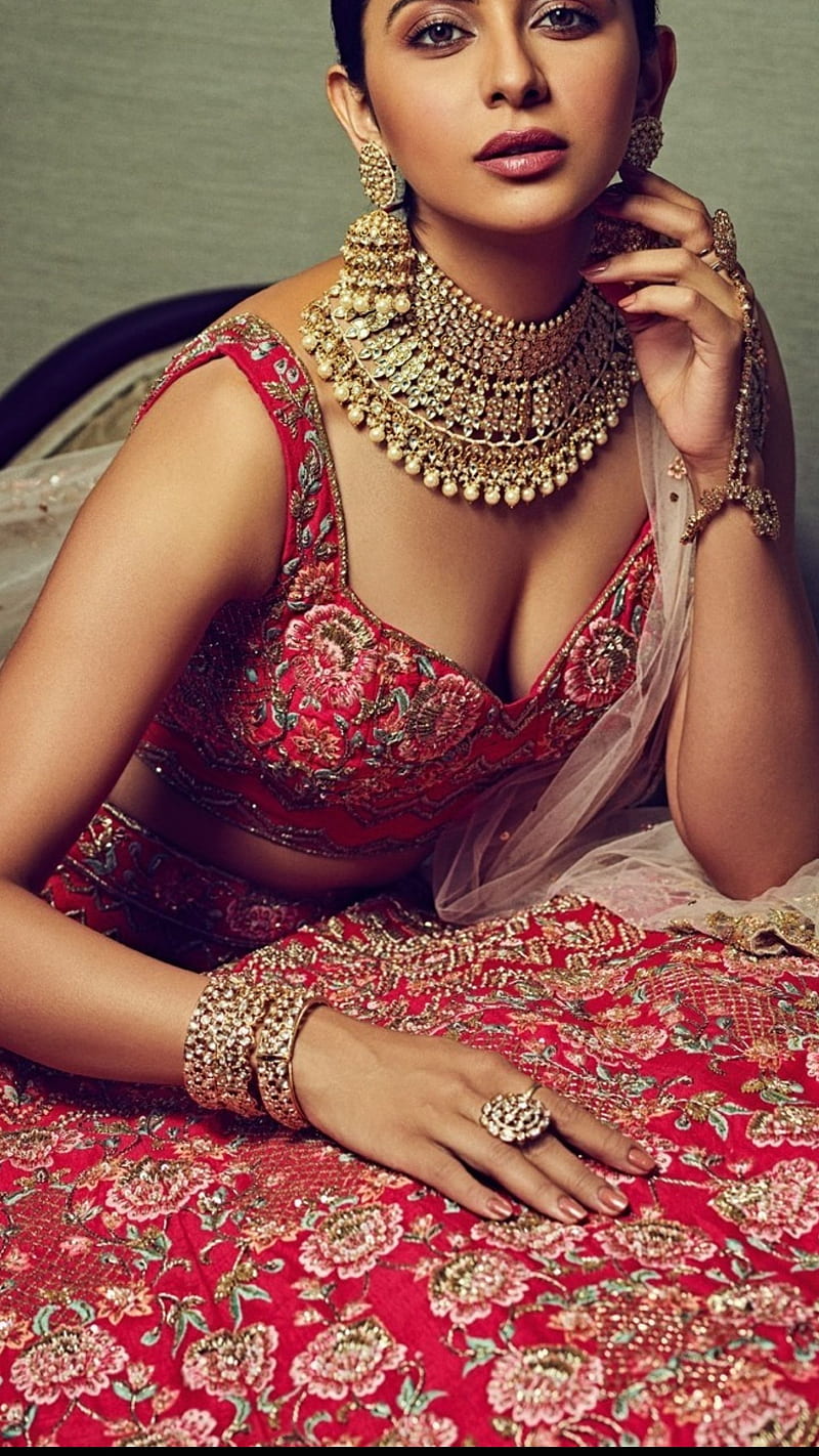 Rakul Preet Singh Multilingual Actress Red Lehanga Hd Phone 