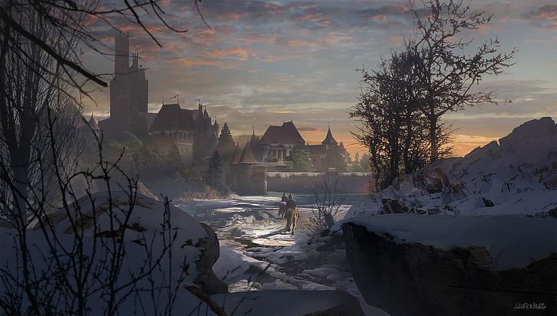 Fantasy, City, Medieval, Snow, HD wallpaper