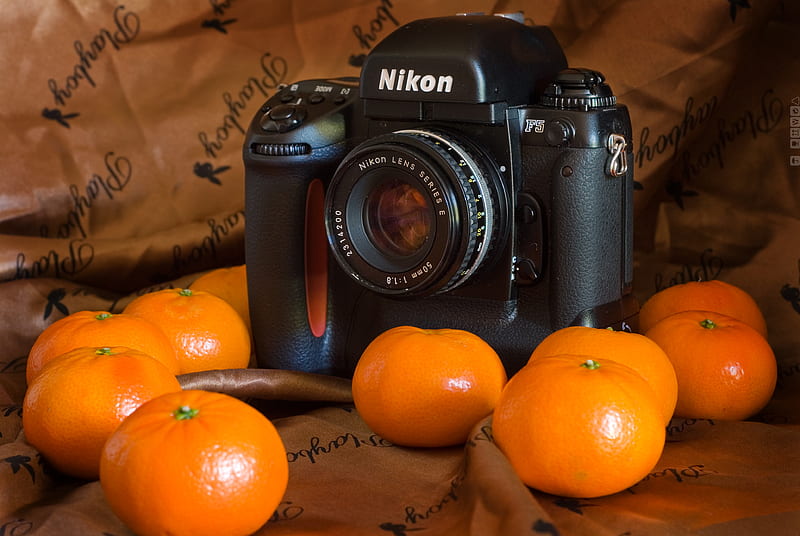 camera, tangerines, fabric, HD wallpaper
