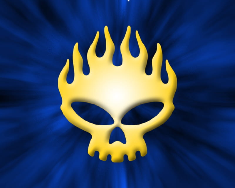 The Offspring (Blue), california, music, band, yellow, the offspring, punk, logo, skull, blue, HD wallpaper