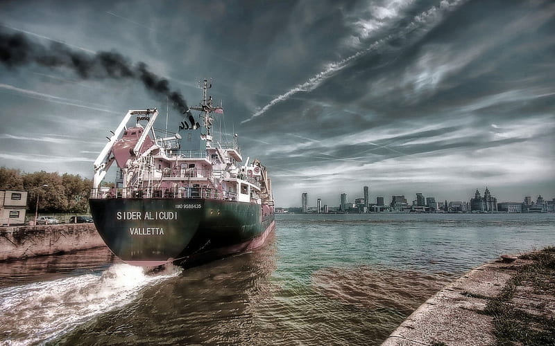liverpool, a bulk carrier, gloomy morning, cargo ship, sider alicudi, HD wallpaper