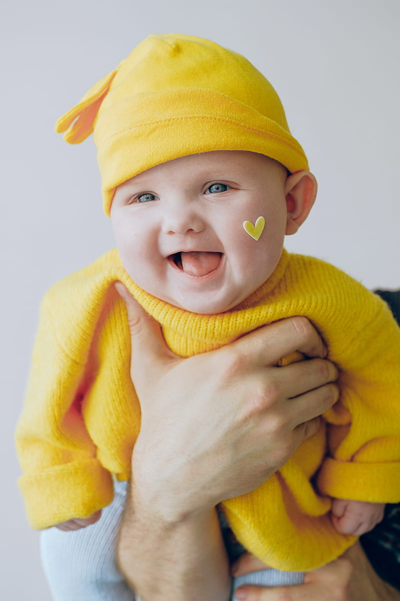 Baby in Yellow Knit Cap and Yellow Knit Sweater, HD phone wallpaper