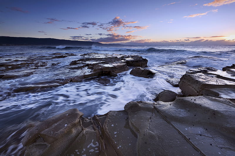 rocks, stones, sea, waves, HD wallpaper