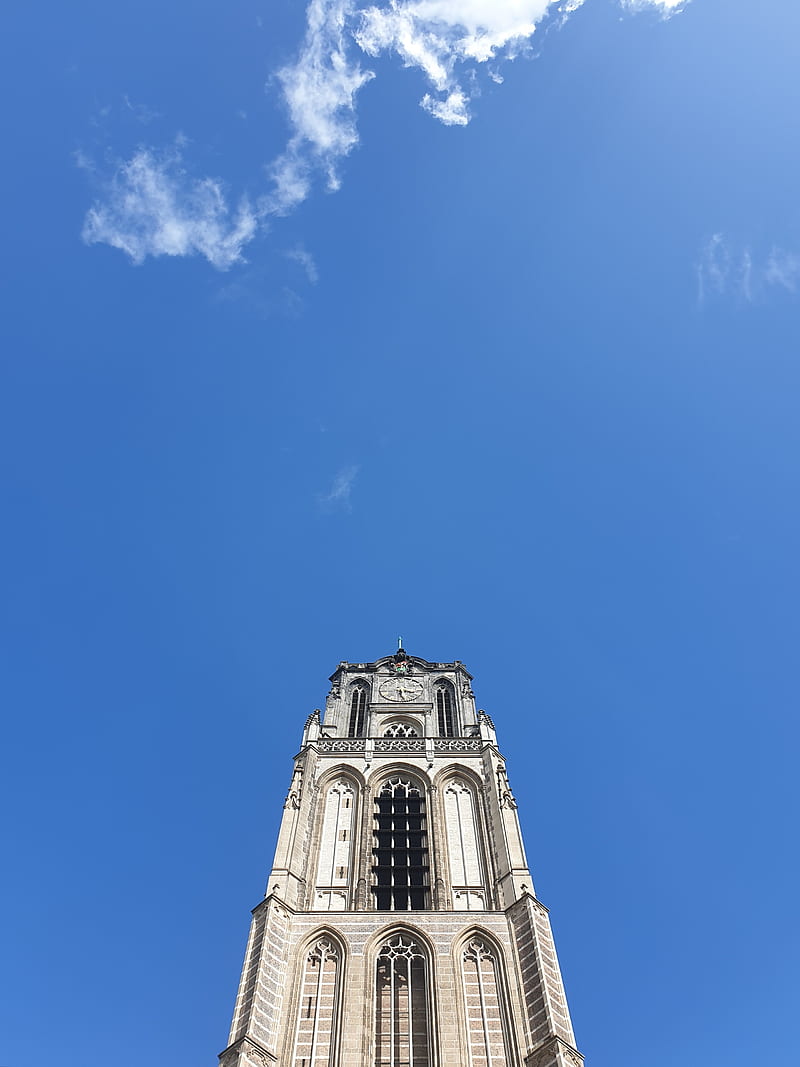 Minimalistic Church, blue, clouds, minimalsitic, sky, tower, HD phone wallpaper