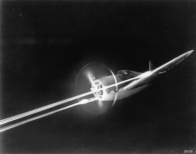 P-47 Thunderbolt (night firing), fire, thunderbolt, firing, bw, wwii, p47, night, HD wallpaper