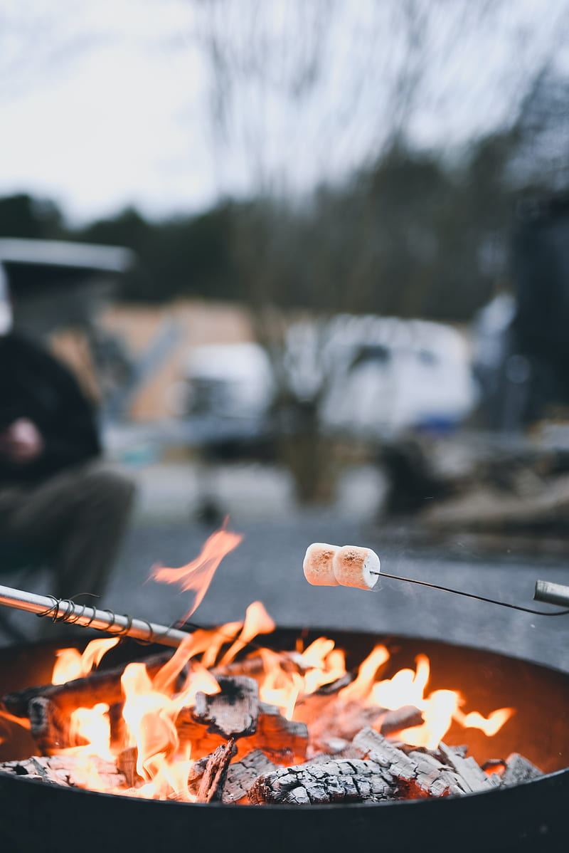 marshmallows, fire, smoke, HD phone wallpaper