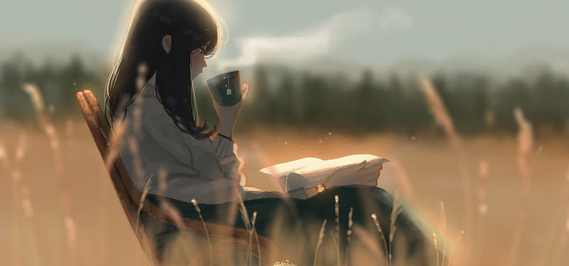 Anime, Girl, Book, Tea, HD wallpaper | Peakpx