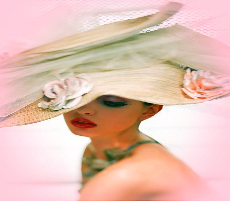 The bonnet, necklace, beauty, pastels, roses, woman, hat, HD wallpaper ...