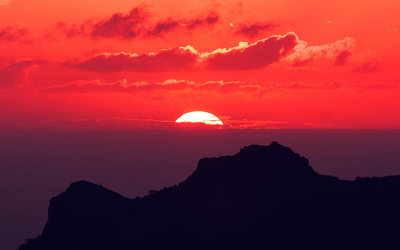 canary, island, sunset, sky, mountain, nature, red, HD wallpaper