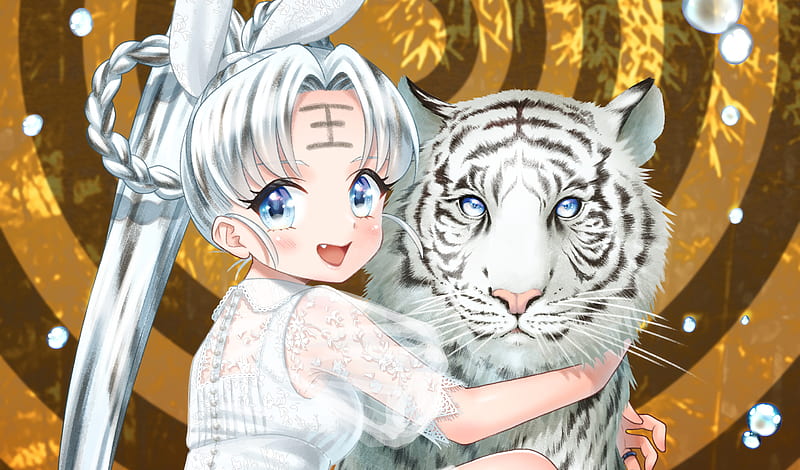 HD desktop wallpaper: Anime, Girl, Tiger download free picture #1061232