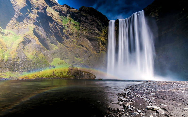 Skogafoss, Iceland, Rainbow, Waterfall, Iceland, Nature, HD wallpaper