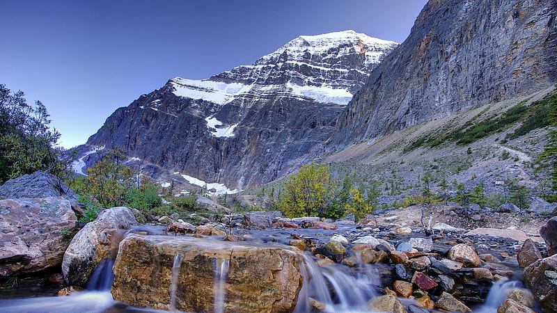 stream by edith cavell mountain in jasper np canada, mountain, stream, rocks, cliff, HD wallpaper