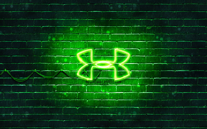 Under Armour green logo green brickwall, Under Armour logo, sports brands, Under Armour neon logo, Under Armour, HD wallpaper