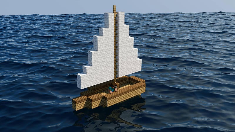 Minecraft, Ocean, Boat, Video Game, Mojang, HD wallpaper Minecraft, Ocean, Boat, Video Game, Mojang, HD wallpaper