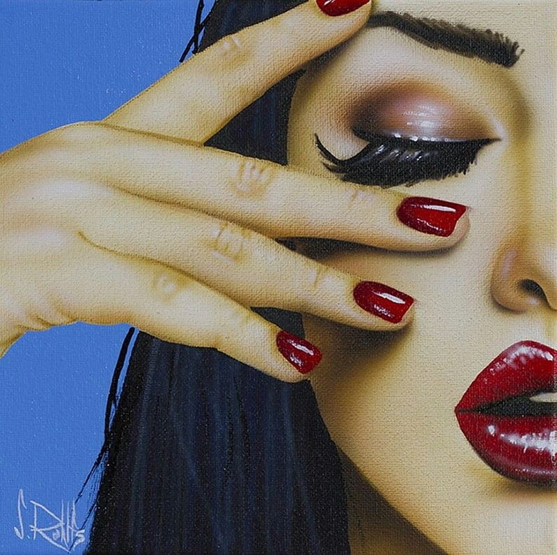 Pretty face, Lips, Hand, Eye, Lipstick, Girl, Nail polish, HD wallpaper