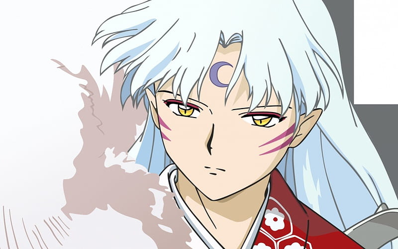 Sesshomaru, original, white hair, yellow eyes, kimono, armor, moon, anime, inuyasha, long hair, HD wallpaper