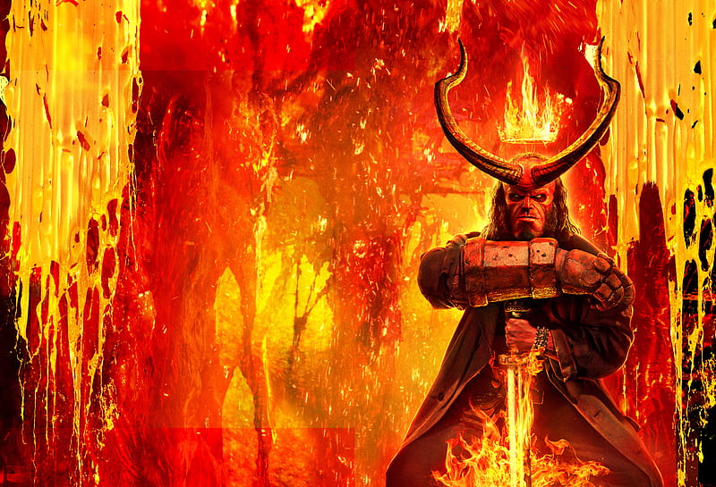 Movie, Hellboy (2019), David Harbour, Fire, HD wallpaper