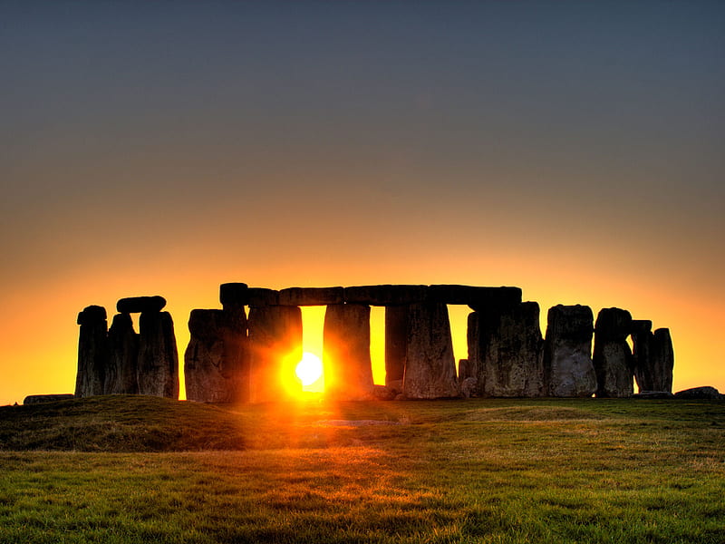 Sunset Behind Stonehenge, stonehenge, stones, england, nature, sunset, field, HD wallpaper