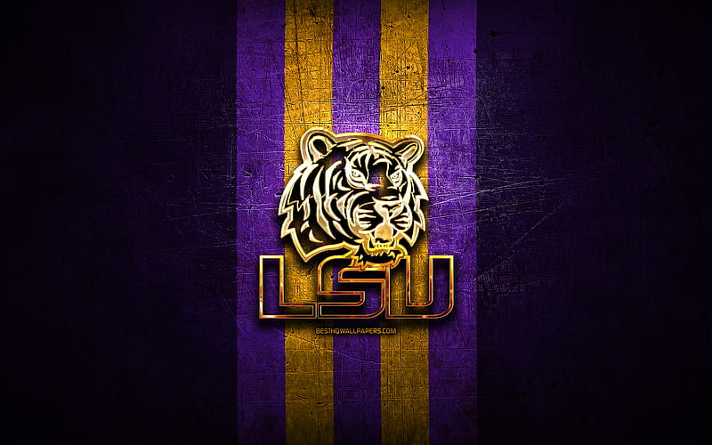 LSU Tigers, golden logo, NCAA, violet