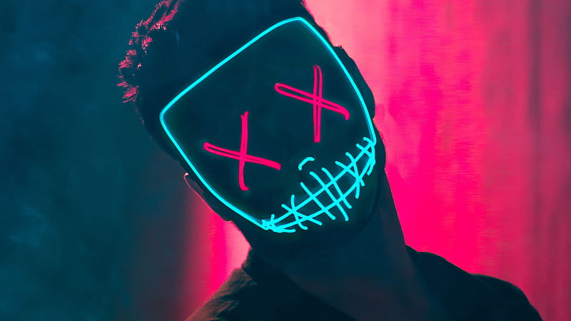 Neon Mask Guy, neon, mask, graphy, HD wallpaper