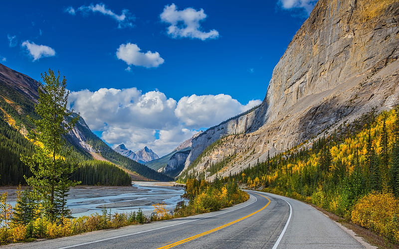 Bow River canadian landmarks, autumn, Banff National Park, Canadian Rockies, Canada, HD wallpaper