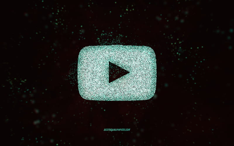 YouTube glitter logo, black background, YouTube logo, turquoise glitter art, YouTube, creative art, YouTube turquoise glitter logo, HD wallpaper