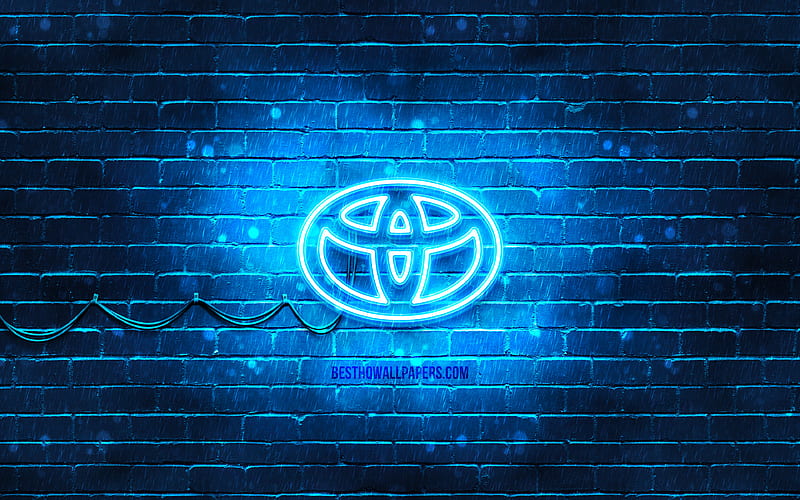 Toyota blue logo blue brickwall, Toyota logo, cars brands, Toyota neon logo, Toyota, HD wallpaper