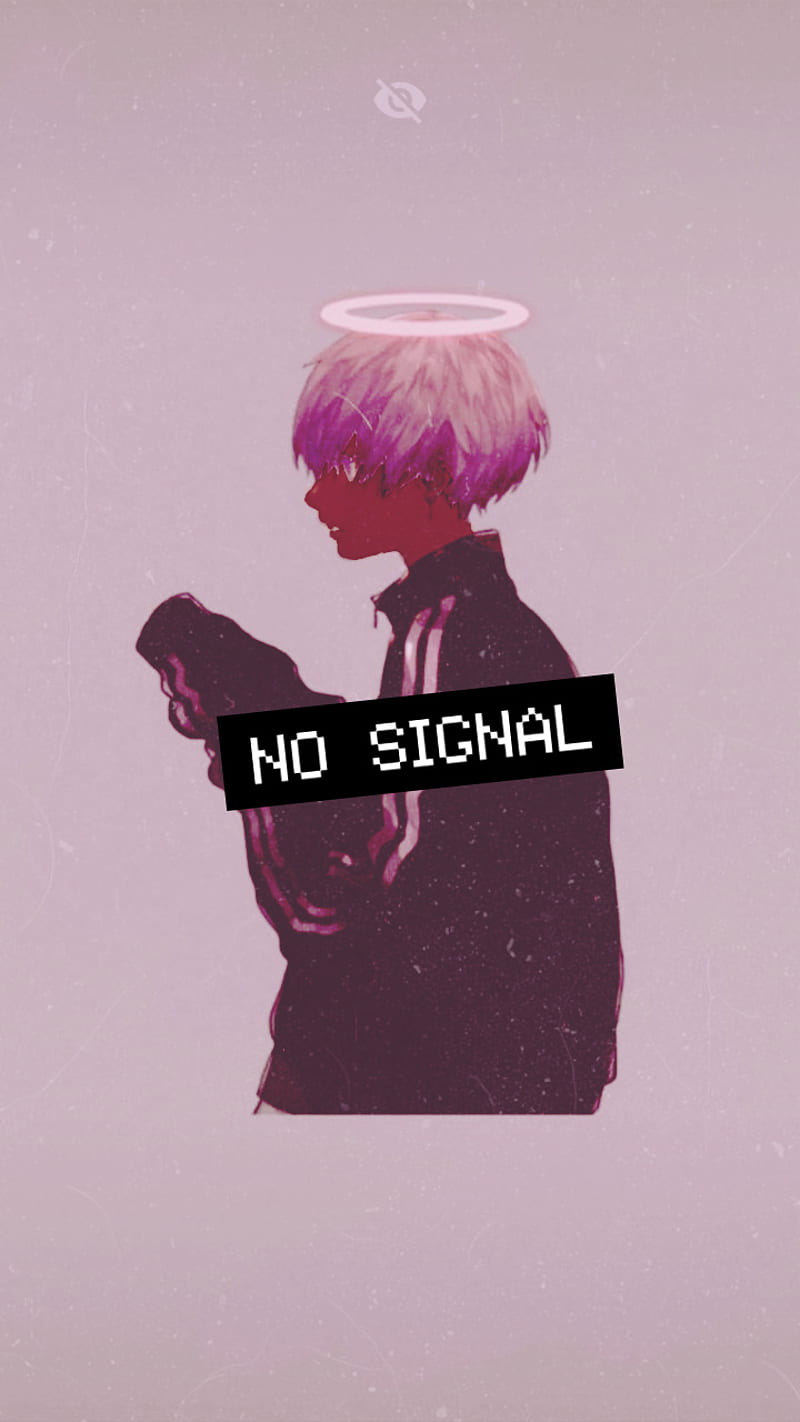 No signal, anime, black, boy, pink, HD phone wallpaper